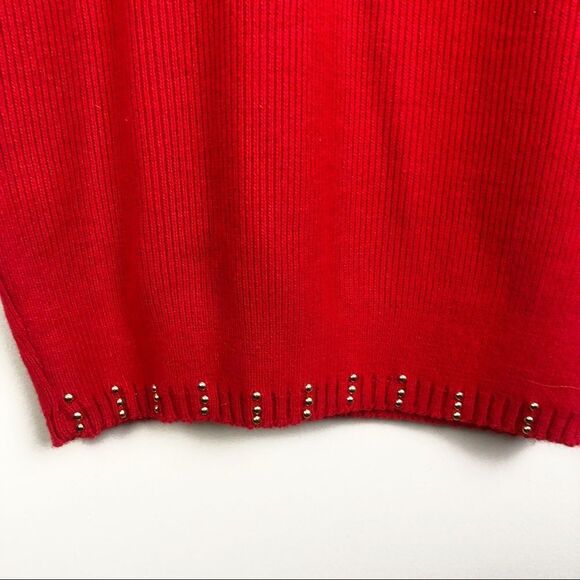 FOCUS USA | Vintage Sweater Set Red Gold Embellished Sleeveless Top & Cardigan - Picture 9 of 12